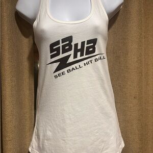 Fitted White Tank Top with Black Graphic Design